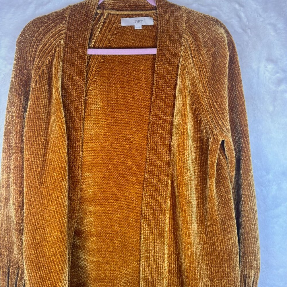 A0006 Loft Gold Mustard Yellow Chenille Long Cardigan XS - Picture 7 of 14
